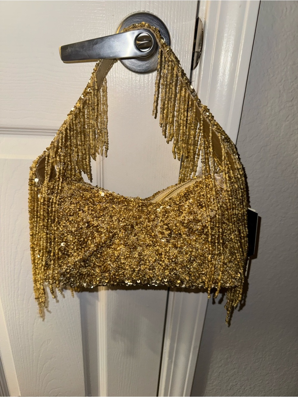 Gold Beaded Fringe Shoulder Bag Handmade in India New with Tags